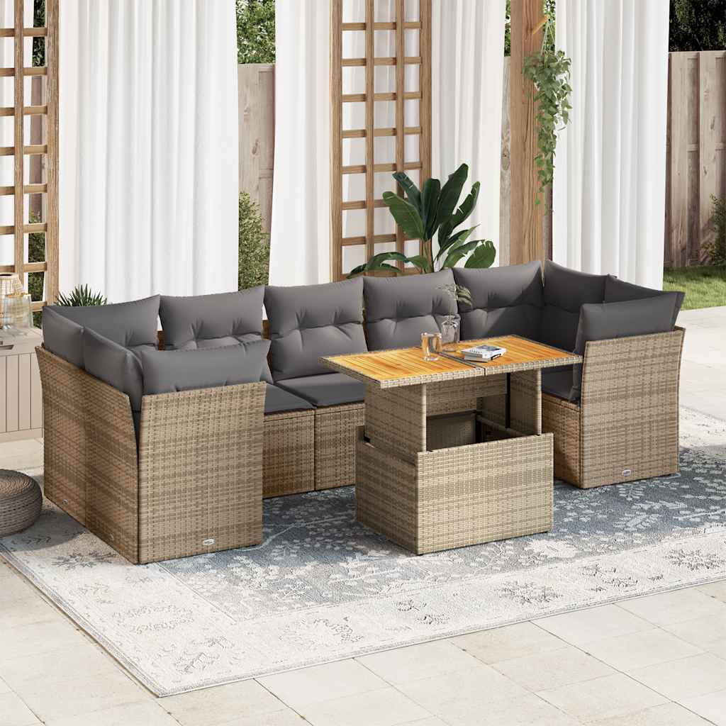 Set Mobilier De Grădină Cu Perne, 8 Piese, , Poliratan