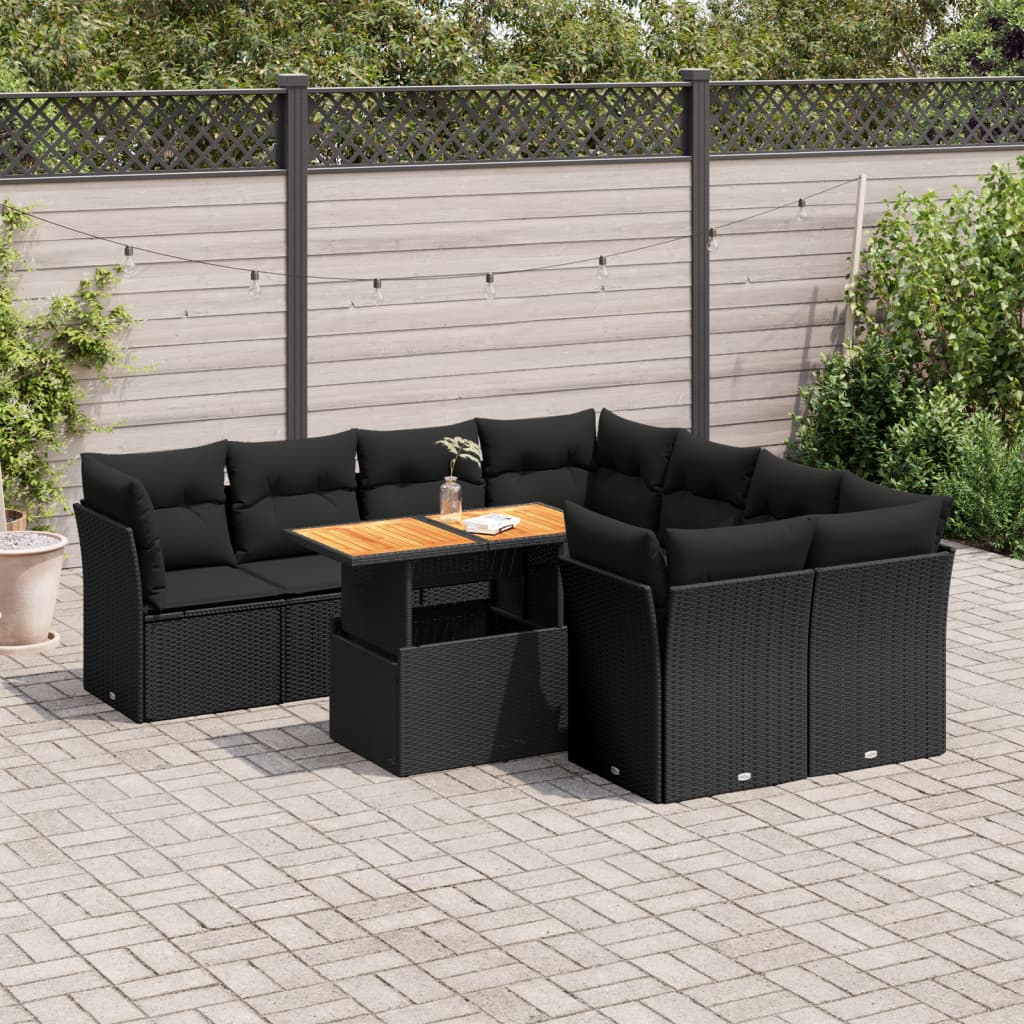 Set Canapele De Grădină, 9 Piese, Cu Perne, Gri, Poliratan
