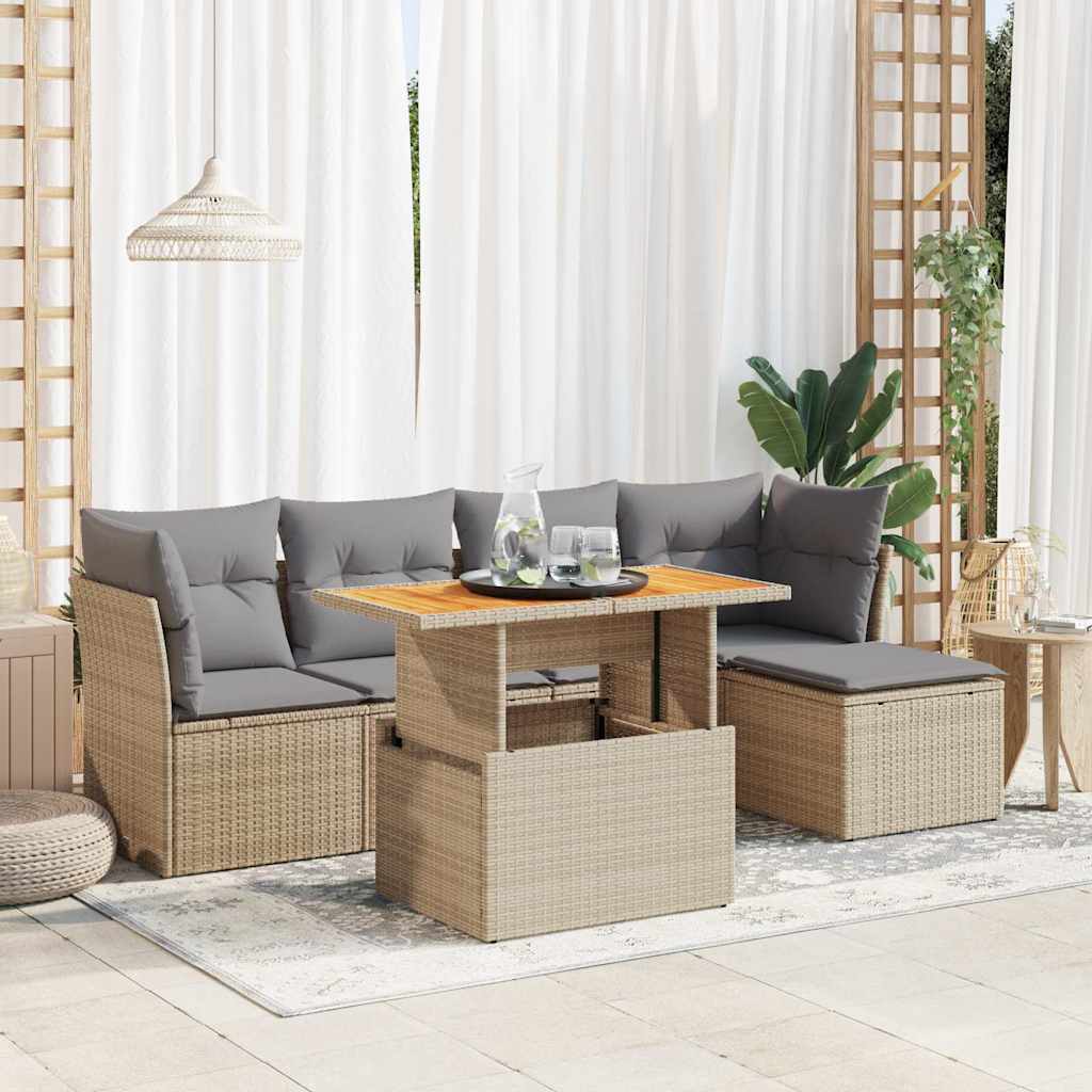 Set Mobilier De Grădină Cu Perne, 6 Piese, , Poliratan