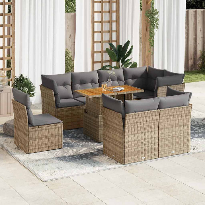 Set Mobilier De Grădină Cu Perne, 9 Piese, Negru, Poliratan