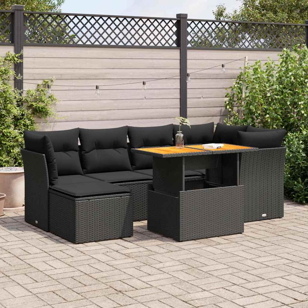 Set Canapele De Grădină, 7 Piese, Cu Perne, Bej, Poliratan