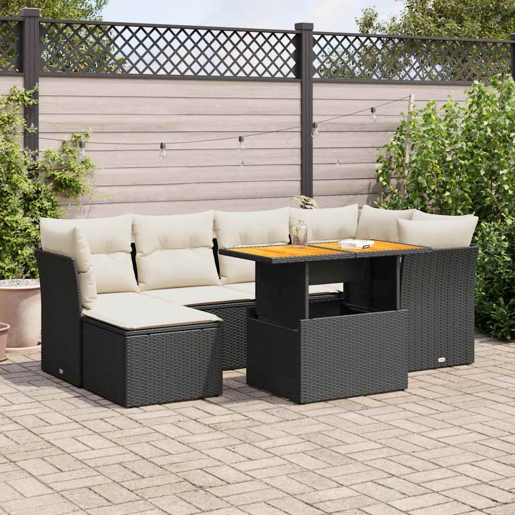 Set Canapele De Grădină, 7 Piese, Cu Perne, Bej, Poliratan