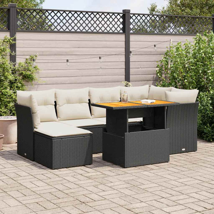 Set Canapele De Grădină, 7 Piese, Cu Perne, Bej, Poliratan