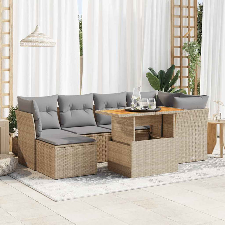 Set Canapele De Grădină, 7 Piese, Cu Perne, Bej, Poliratan