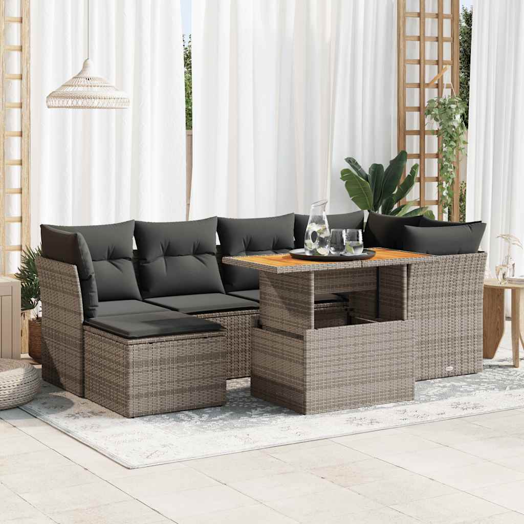 Set Canapele De Grădină, 7 Piese, Cu Perne, Bej, Poliratan