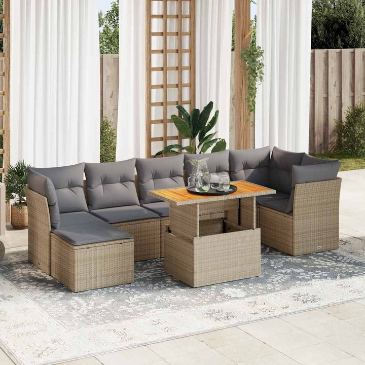 Set Mobilier De Grădină Cu Perne, 8 Piese, , Poliratan
