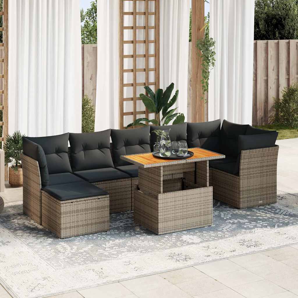 Set Mobilier De Grădină Cu Perne, 8 Piese, , Poliratan