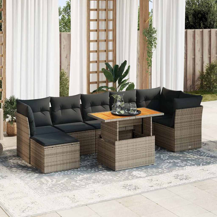 Set Mobilier De Grădină Cu Perne, 8 Piese, , Poliratan
