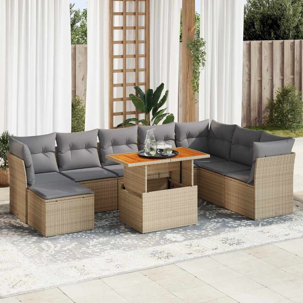 Set Mobilier De Grădină Cu Perne, 9 Piese, , Poliratan