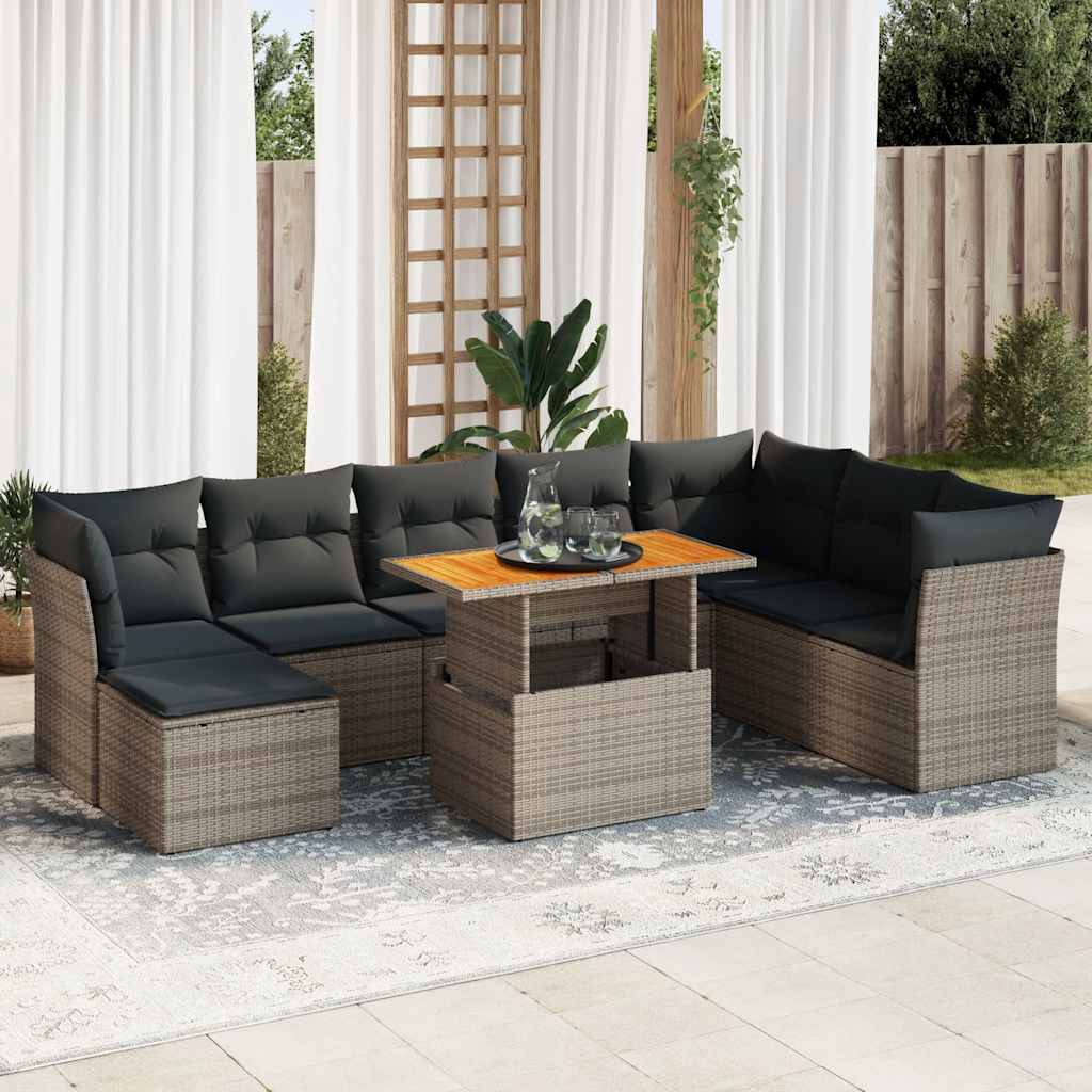 Set Mobilier De Grădină Cu Perne, 9 Piese, , Poliratan