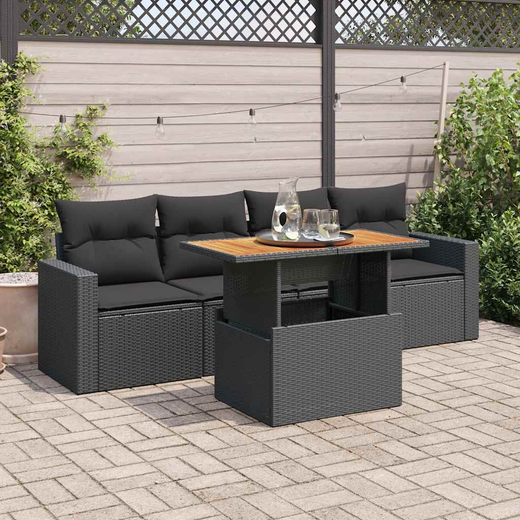Set Mobilier De Grădină Cu Perne, 5 Piese, Negru, Poliratan