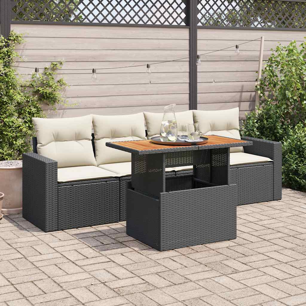 Set Mobilier De Grădină Cu Perne, 5 Piese, Negru, Poliratan