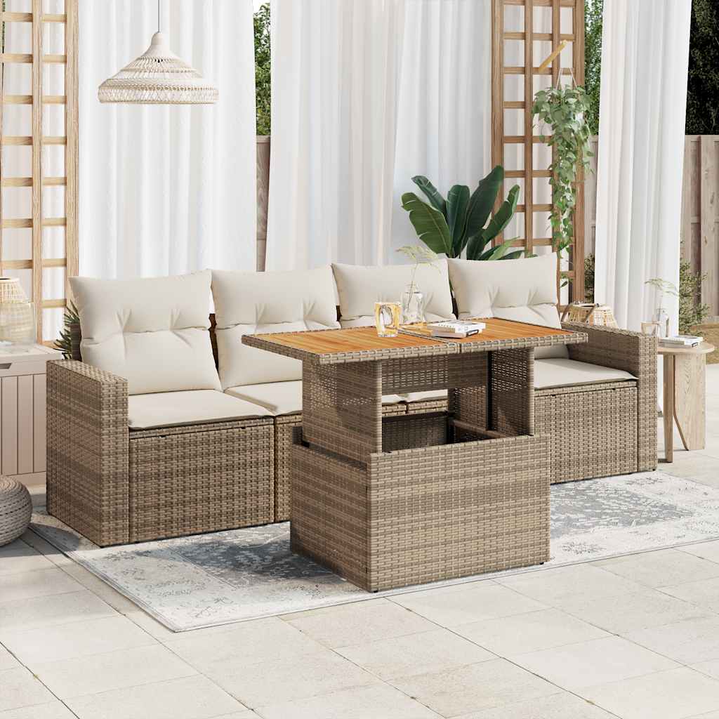 Set Mobilier De Grădină Cu Perne, 5 Piese, Negru, Poliratan