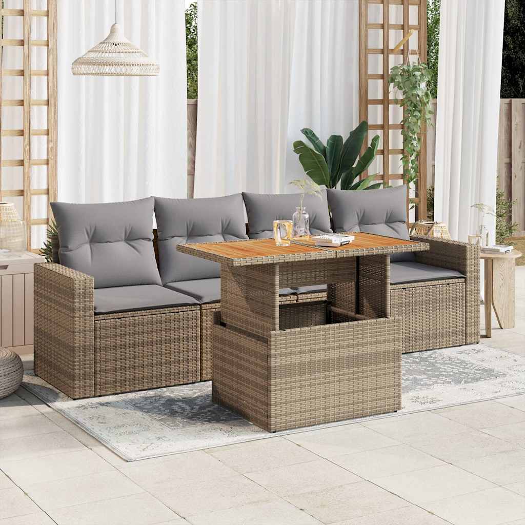 Set Mobilier De Grădină Cu Perne, 5 Piese, Negru, Poliratan