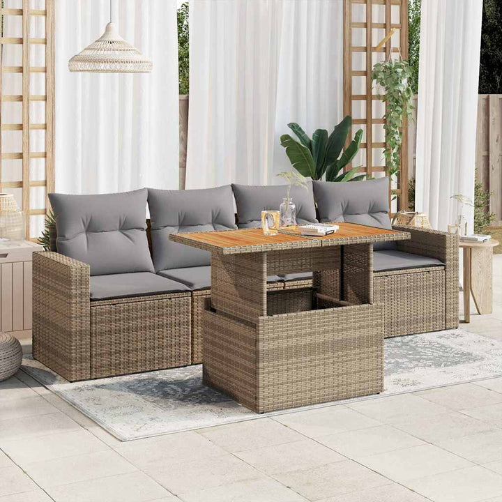Set Mobilier De Grădină Cu Perne, 5 Piese, Negru, Poliratan