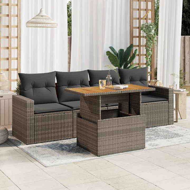 Set Mobilier De Grădină Cu Perne, 5 Piese, Negru, Poliratan