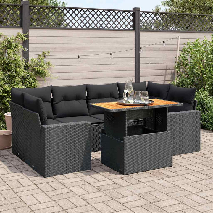 Set Canapele De Grădină Cu Perne, 7 Piese, Negru, Poliratan