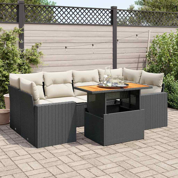Set Canapele De Grădină Cu Perne, 7 Piese, Negru, Poliratan