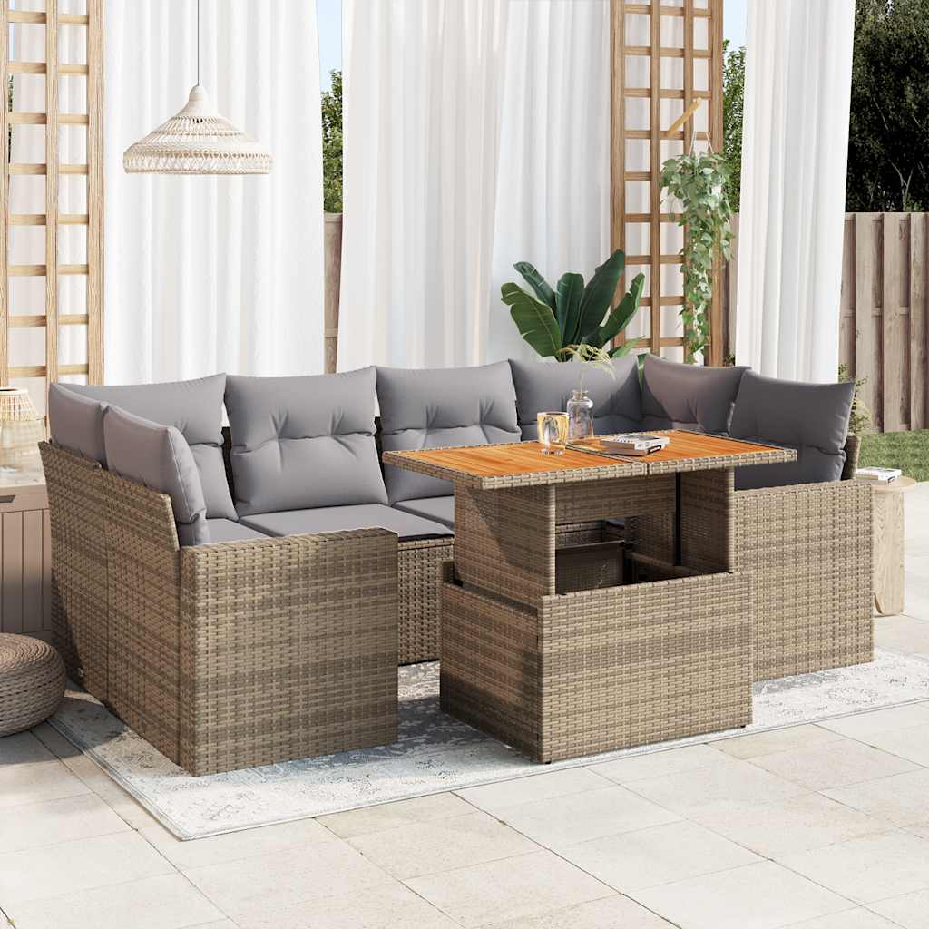 Set Canapele De Grădină Cu Perne, 7 Piese, Negru, Poliratan