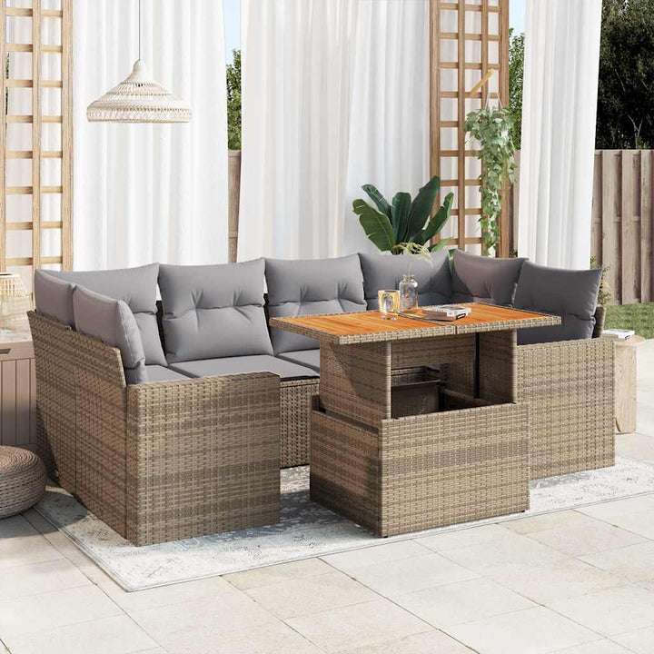 Set Canapele De Grădină Cu Perne, 7 Piese, Negru, Poliratan