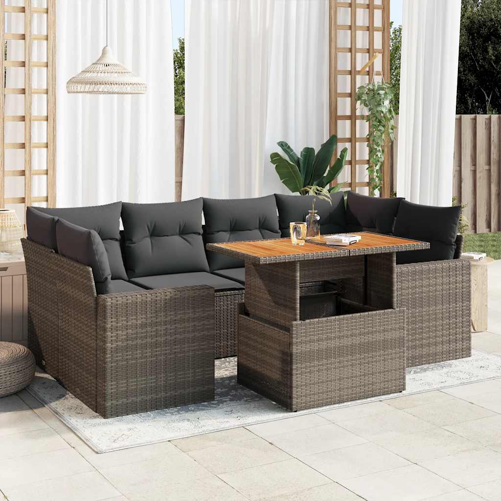 Set Canapele De Grădină Cu Perne, 7 Piese, Negru, Poliratan