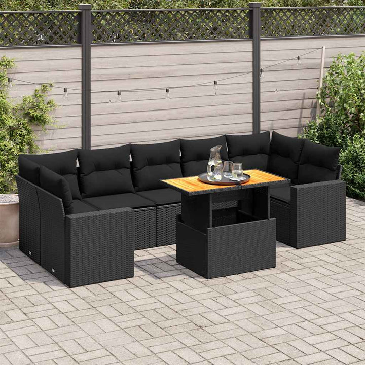 Set Mobilier De Grădină Cu Perne, 8 Piese, Negru, Poliratan