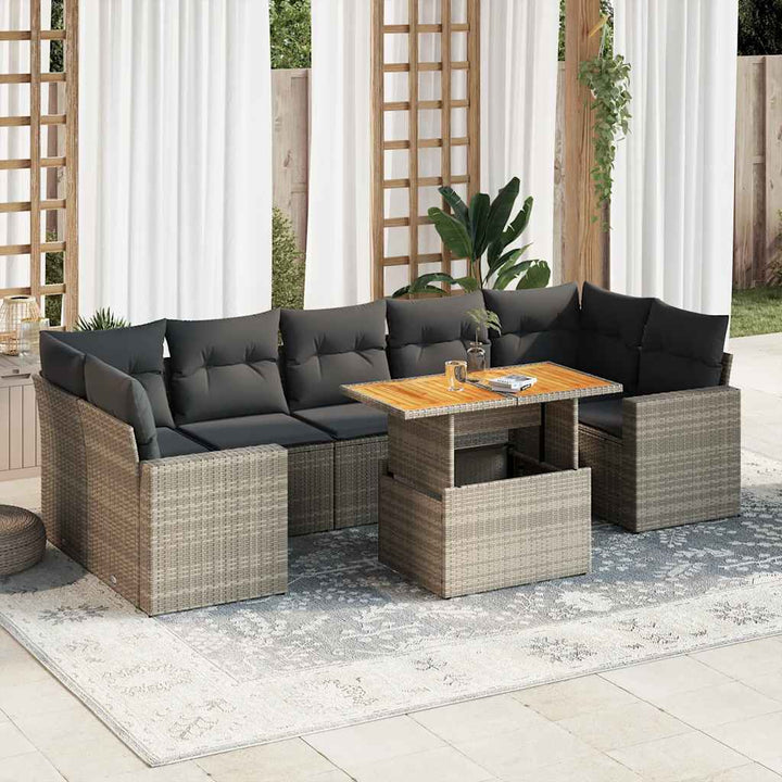 Set Mobilier De Grădină Cu Perne, 8 Piese, Negru, Poliratan