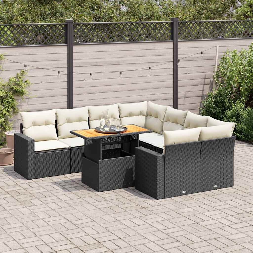 Set Mobilier De Grădină Cu Perne, 9 Piese, Negru, Poliratan