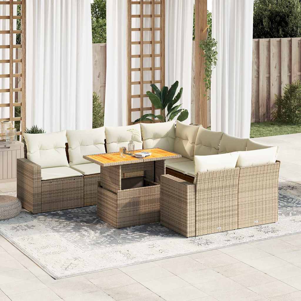 Set Mobilier De Grădină Cu Perne, 9 Piese, Negru, Poliratan
