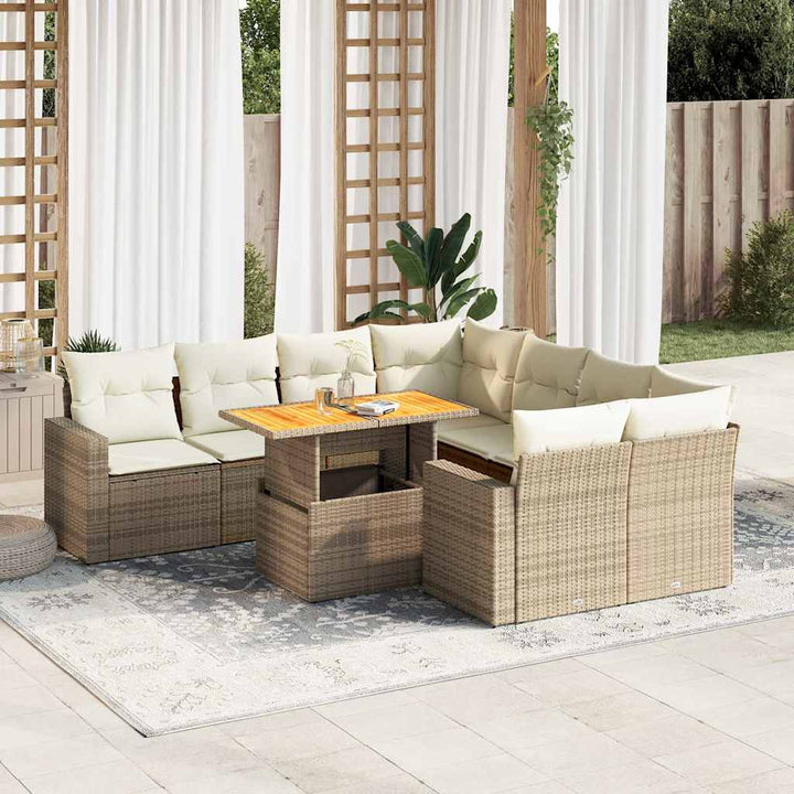 Set Mobilier De Grădină Cu Perne, 9 Piese, Negru, Poliratan