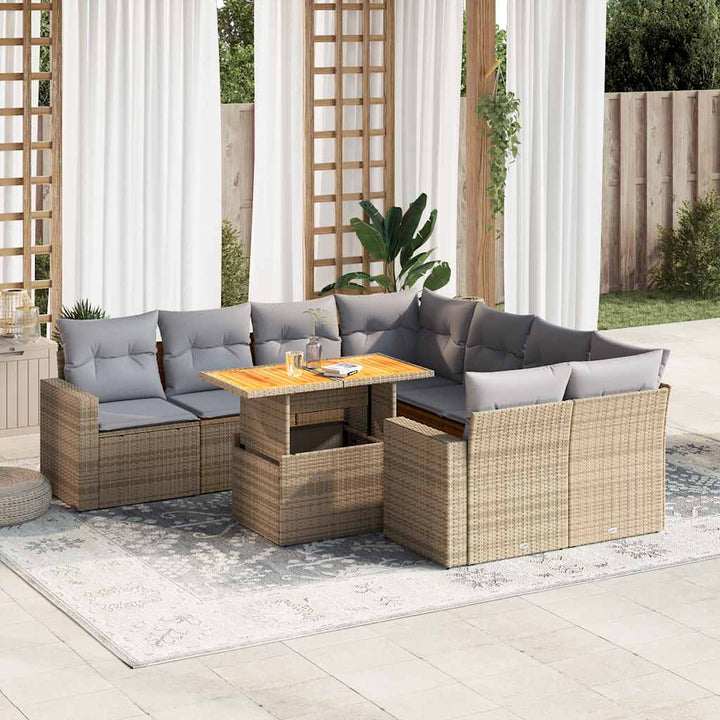 Set Mobilier De Grădină Cu Perne, 9 Piese, Negru, Poliratan