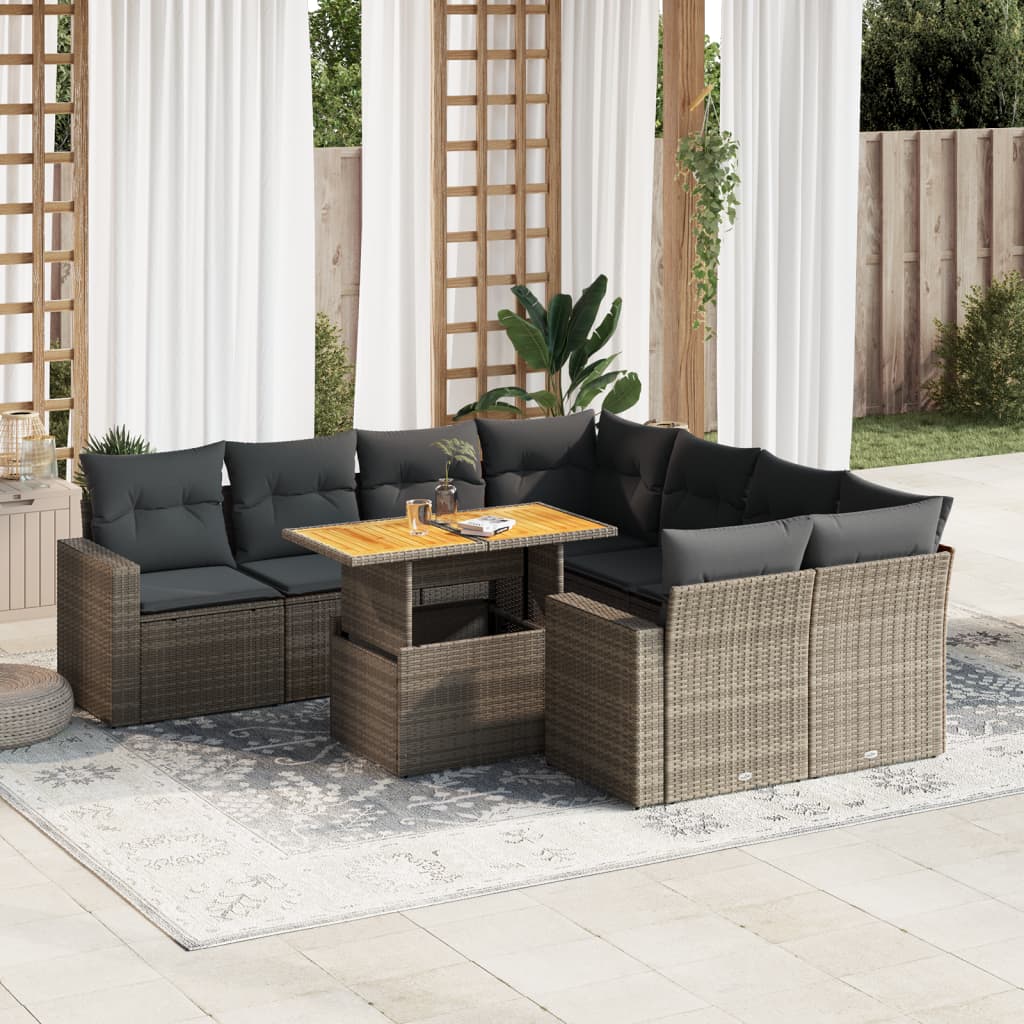 Set Mobilier De Grădină Cu Perne, 9 Piese, Negru, Poliratan
