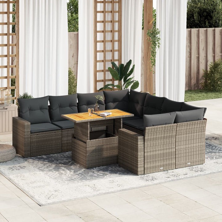 Set Mobilier De Grădină Cu Perne, 9 Piese, Negru, Poliratan