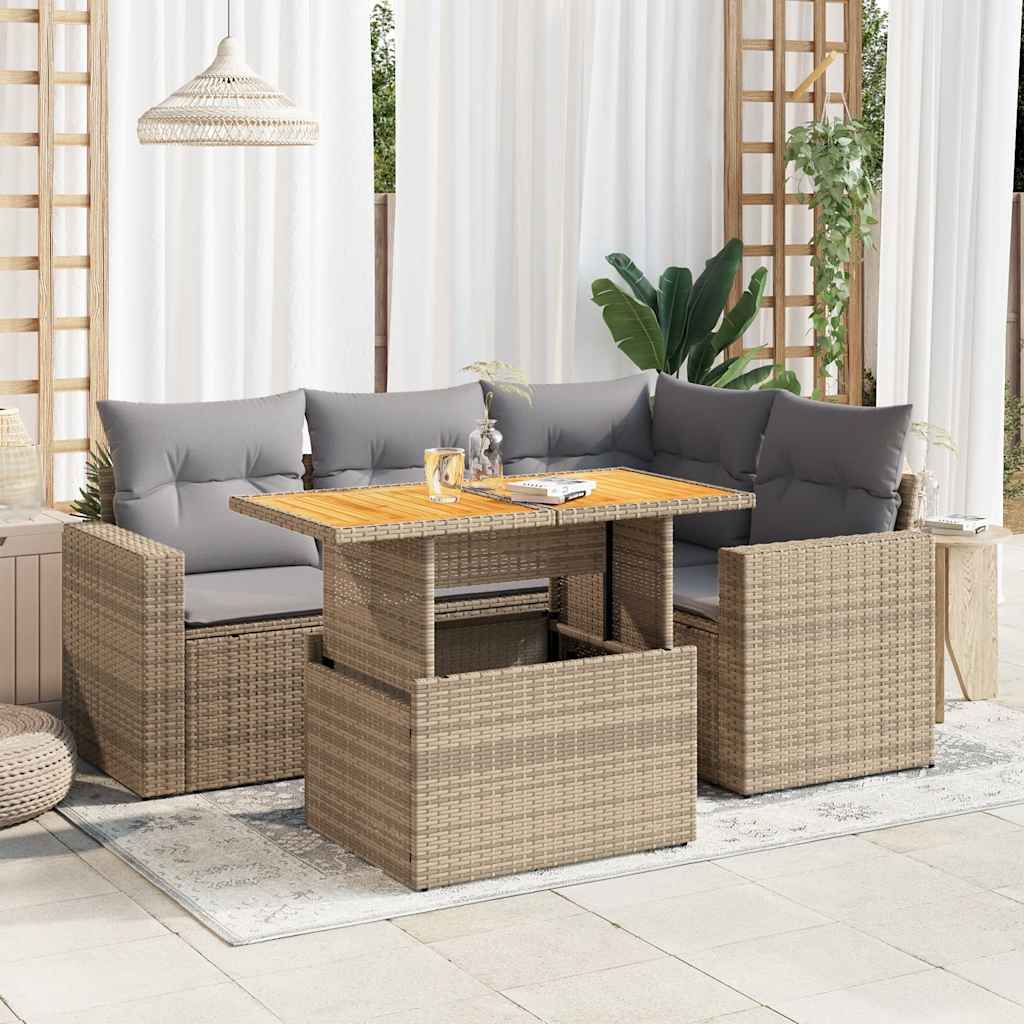 Set Mobilier De Grădină Cu Perne, 5 Piese, , Poliratan