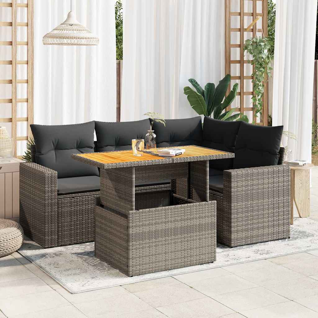 Set Mobilier De Grădină Cu Perne, 5 Piese, , Poliratan