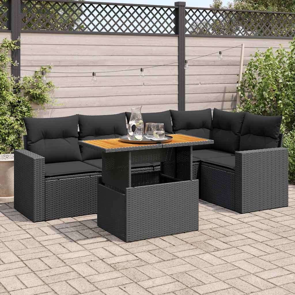Set Mobilier De Grădină Cu Perne, 6 Piese, Negru, Poliratan