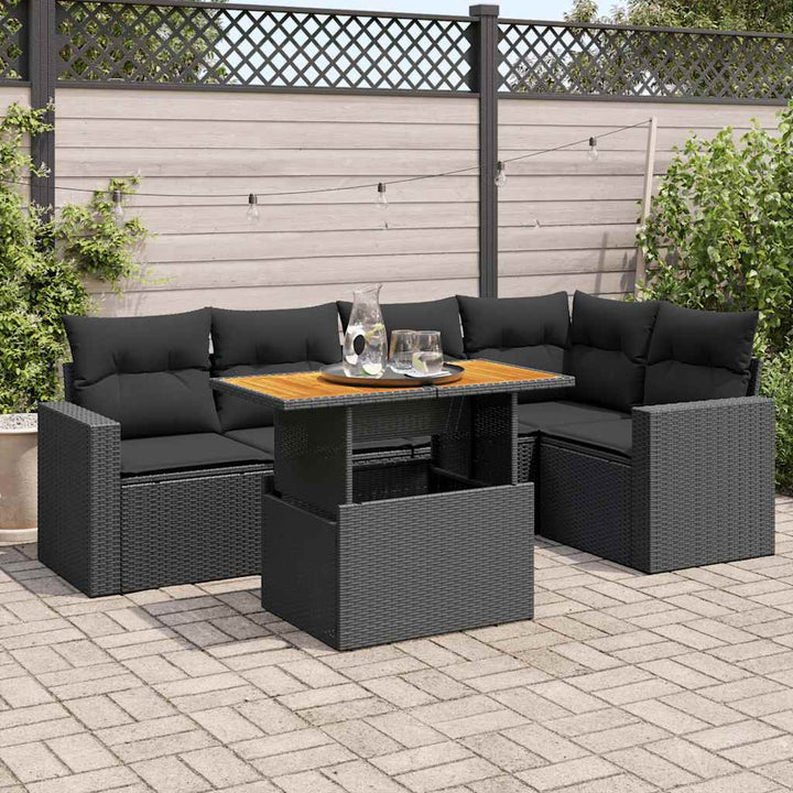 Set Mobilier De Grădină Cu Perne, 6 Piese, Negru, Poliratan