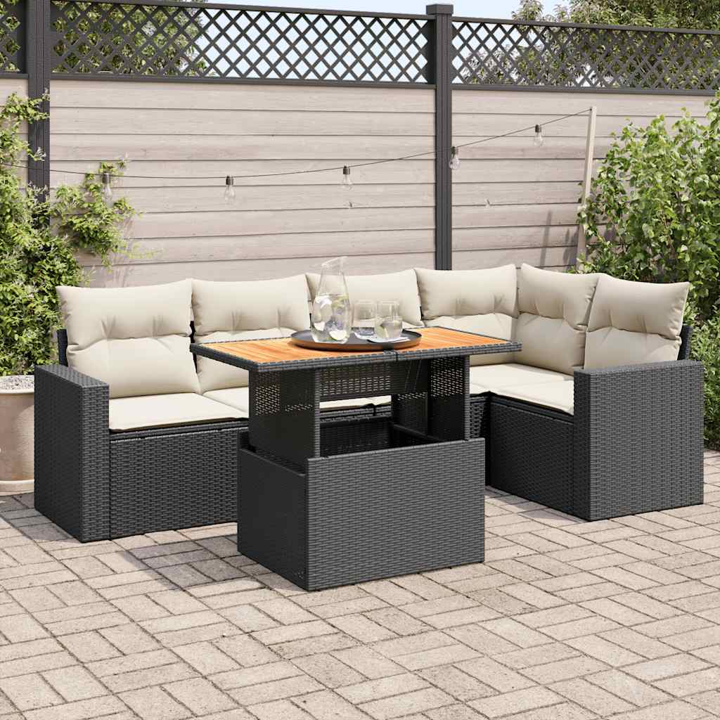 Set Mobilier De Grădină Cu Perne, 6 Piese, Negru, Poliratan