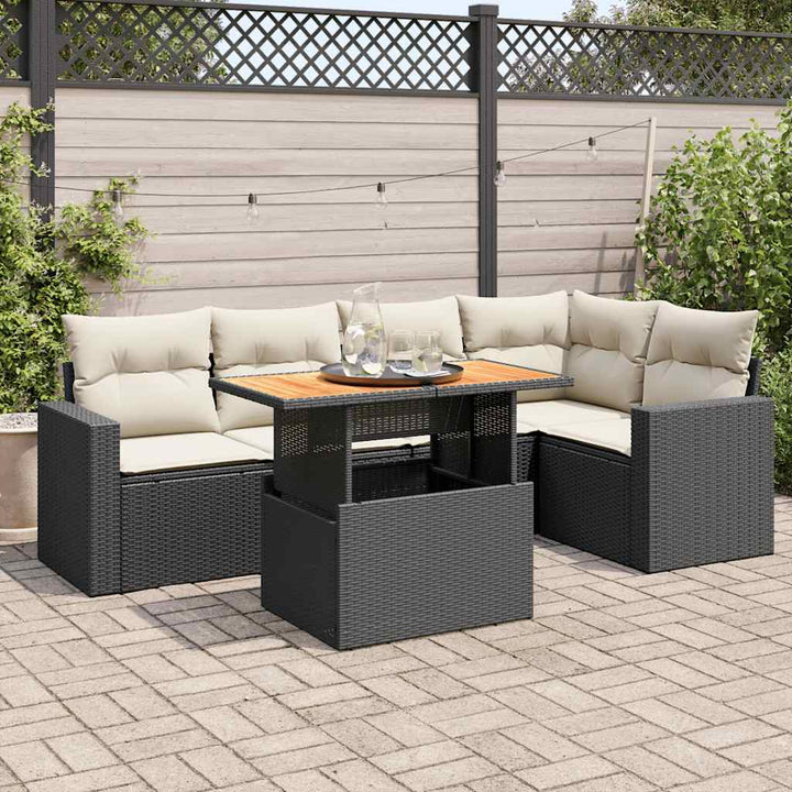 Set Mobilier De Grădină Cu Perne, 6 Piese, Negru, Poliratan