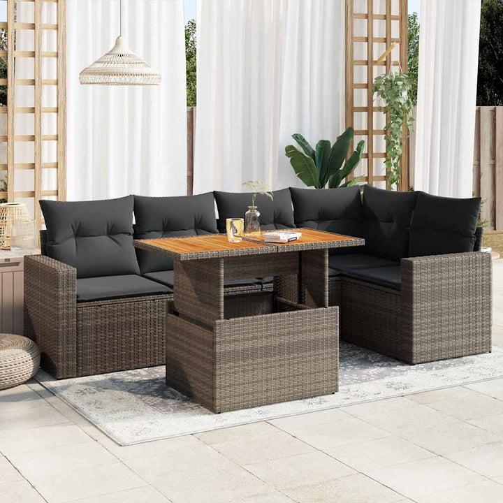 Set Mobilier De Grădină Cu Perne, 6 Piese, Negru, Poliratan