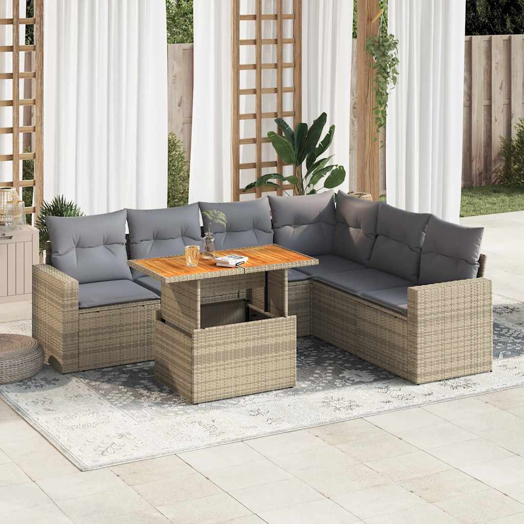 Set Canapele De Grădină Cu Perne, 7 Piese, Negru, Poliratan