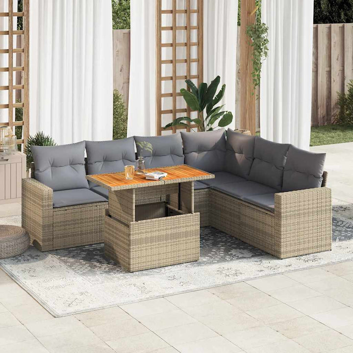 Set Canapele De Grădină Cu Perne, 7 Piese, Negru, Poliratan
