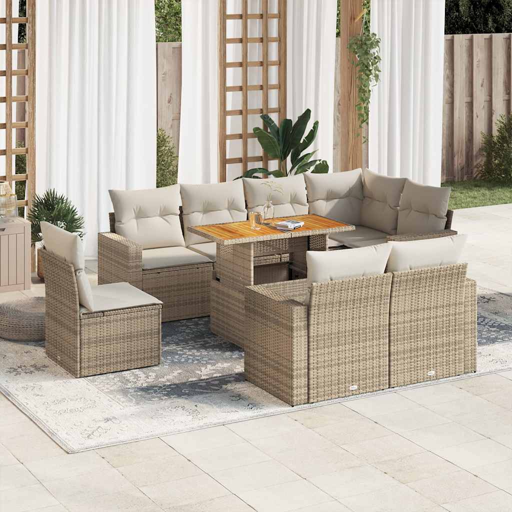 Set Mobilier De Grădină Cu Perne, 9 Piese, , Poliratan