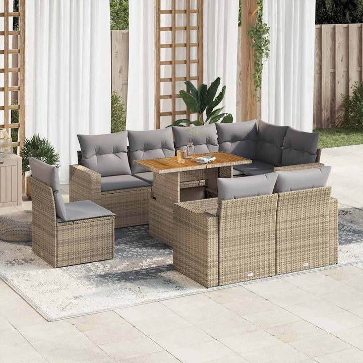 Set Mobilier De Grădină Cu Perne, 9 Piese, , Poliratan
