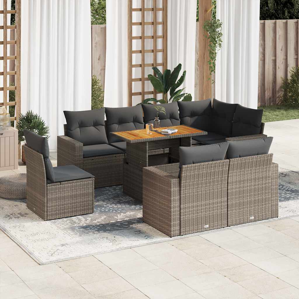 Set Mobilier De Grădină Cu Perne, 9 Piese, , Poliratan
