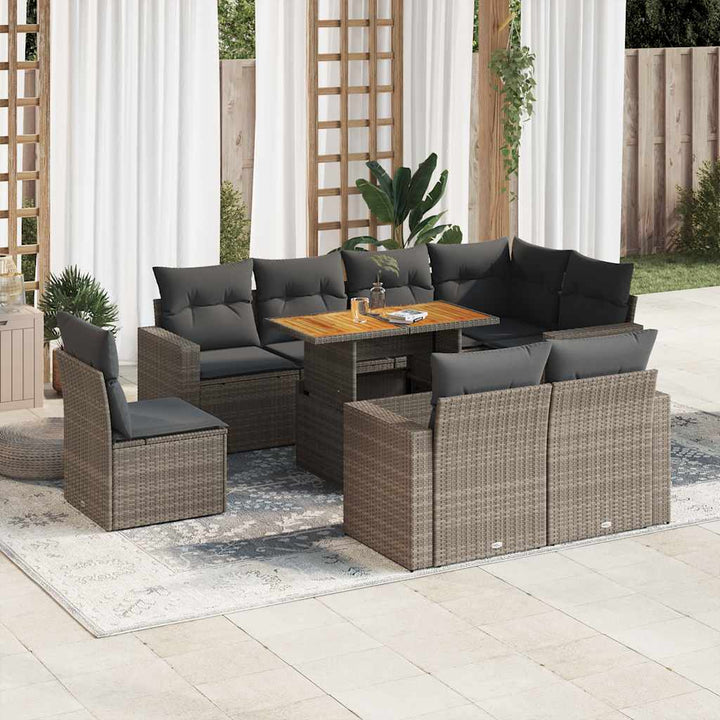 Set Mobilier De Grădină Cu Perne, 9 Piese, , Poliratan