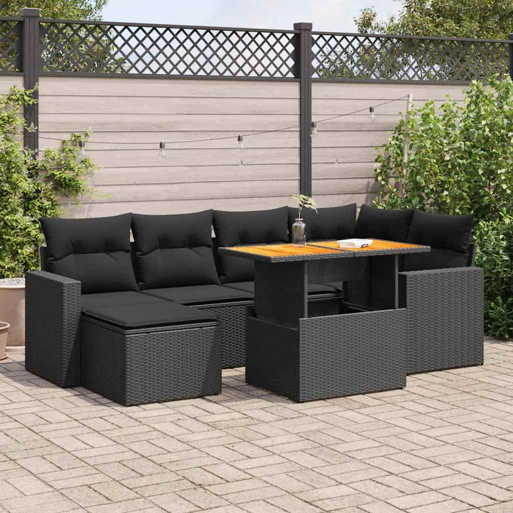Set Canapele De Grădină Cu Perne, 7 Piese, Negru, Poliratan
