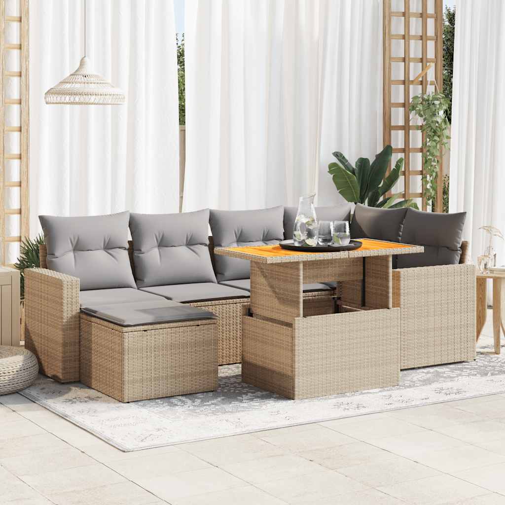 Set Canapele De Grădină Cu Perne, 7 Piese, Negru, Poliratan