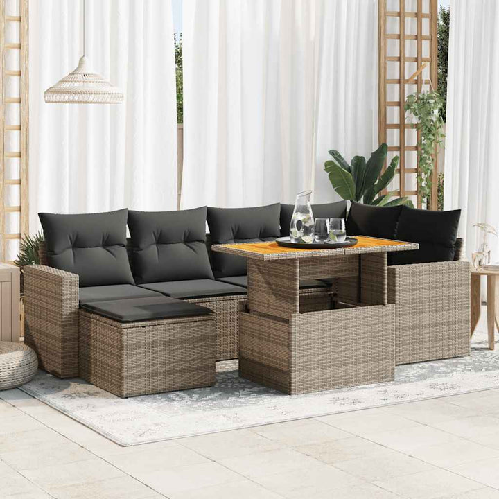 Set Canapele De Grădină Cu Perne, 7 Piese, Negru, Poliratan