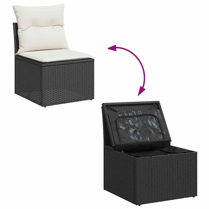 Set Mobilier De Grădină Cu Perne, 8 Piese, Negru, Poliratan